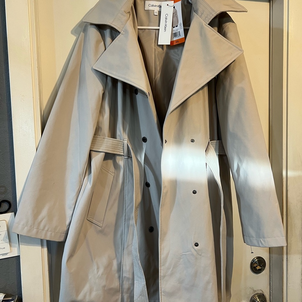 Calvin Klein Cream Trench Coat with Belted Waist